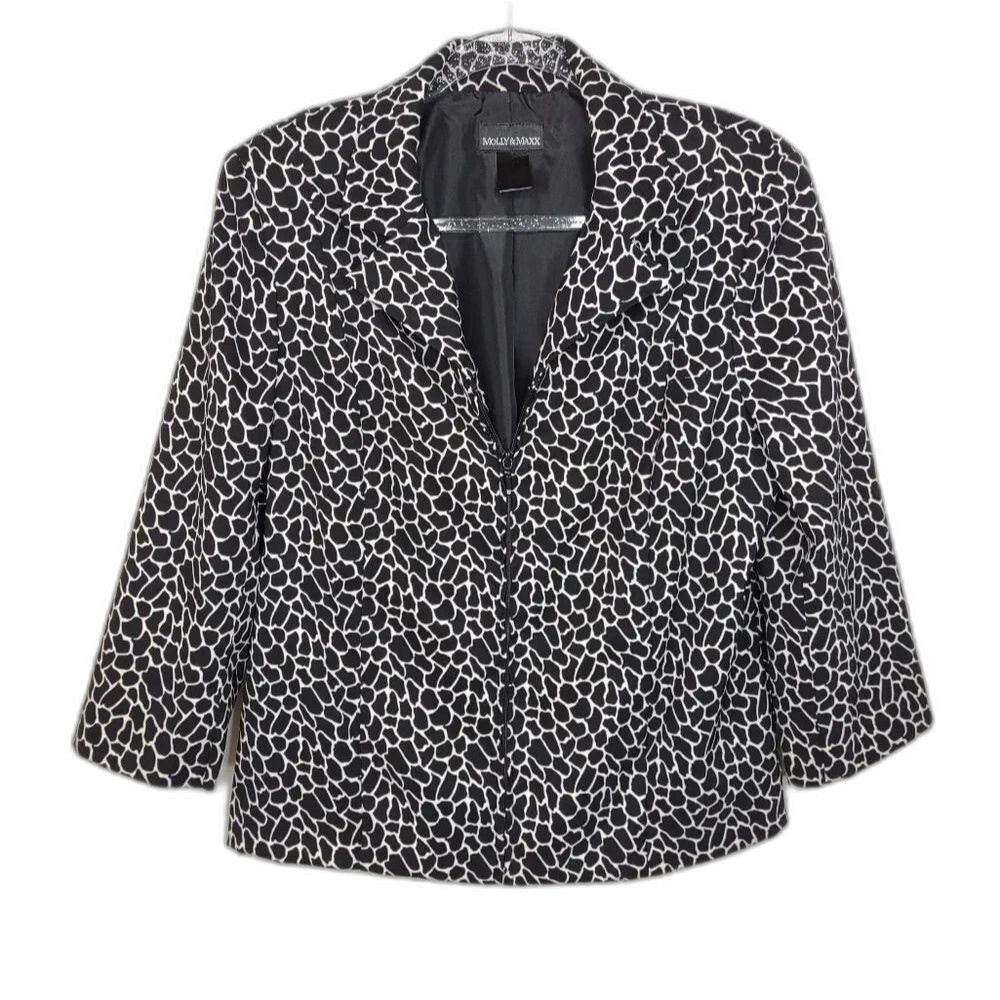 Molly & Maxx Blazer Black and White Zip up Geometric Design Jacket size Large